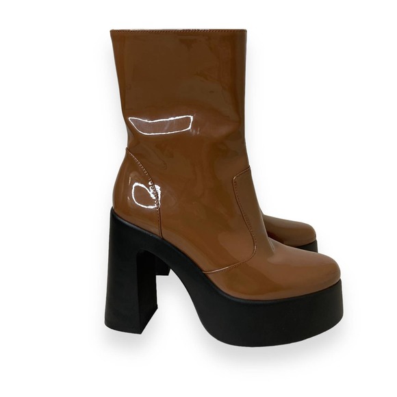GB Levi-Tate  Brown Patent Platform Mid Boots - Picture 6 of 13